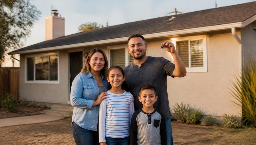 Familia con las llaves de su casa nueva