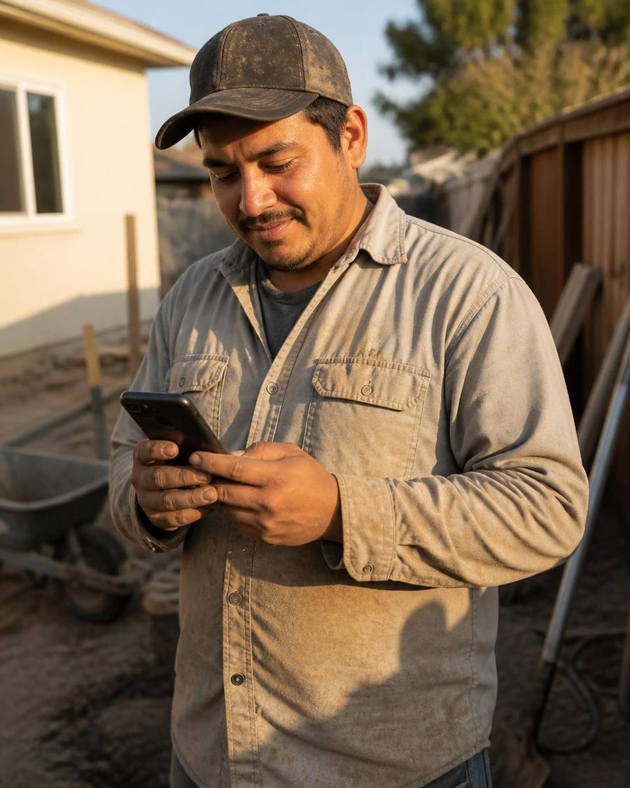 Hombre revisando su teléfono durante su jornada de trabajo